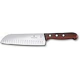 Victorinox Swiss Army Cutlery Rosewood Santoku Knife, Granton Blade, 7-Inch
