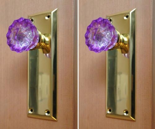 Two Surface Mount Lilac Dummy Knobs. Replica 1900‘s Depression Crystal Knob color-coated on the sides and reflects to the center. Includes installation hardware.