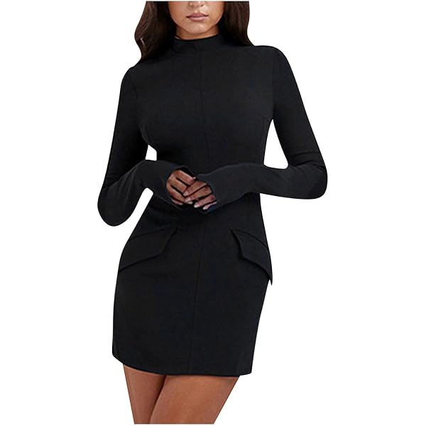 Amazon.com: Legou Women's Dresses Slim Long Sleeve Hip Dresses Black S :  Clothing, Shoes & Jewelry