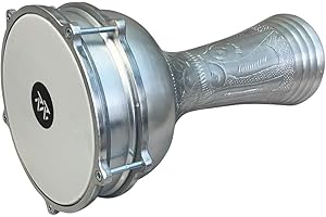 ZAZA Percussion 16'' Length Aluminum Darbuka, 8" Tunable Synthetic Head Turkish Doumbek Drum (Silver - Engrave)
