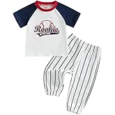 Baby Boys First Birthday Outfit Rookie of the Year Baseball Shirt and Striped Pants Set 1st Birthday Clothes