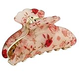 uxcell Red Apricot Color Florals Prints Plastic Hair Claw Barrette Clamp for Ladies
