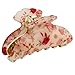 uxcell Red Apricot Color Florals Prints Plastic Hair Claw Barrette Clamp for Ladies