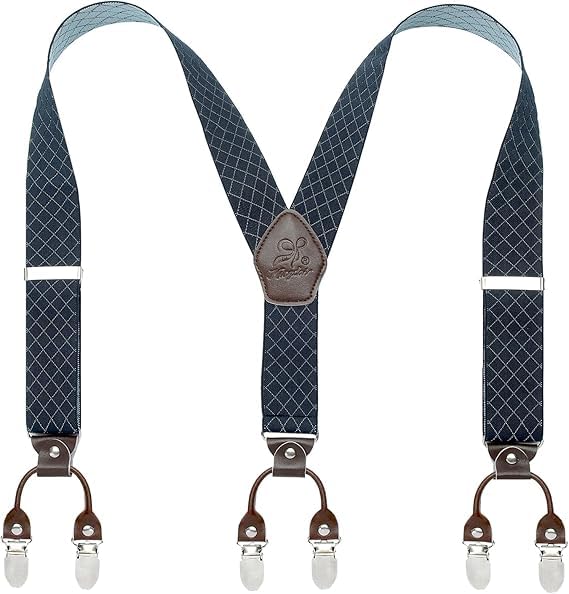 KANGDAI Cowhide Leather Mens Braces for Trousers with Strong Clips Y Style Gift Box Heavy Duty Braces 3.5cm Wide One Size Suspenders Adjustable for Men and Women