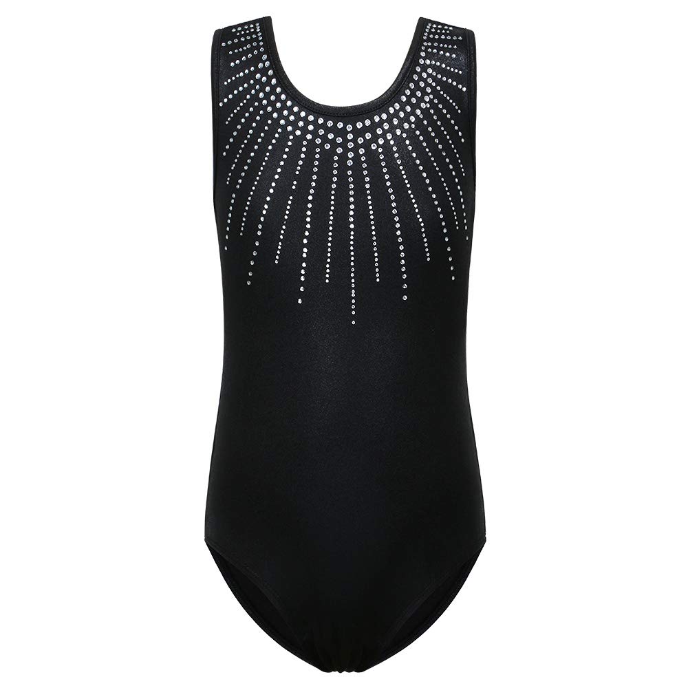 ZNYUNE Girls One Piece Blue Gradient Color Sparkle Leotard Dancing Ballet Gymnastics Athletic Leotards for Little Girl B199 Black 6A