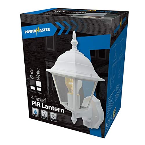 S5905 POWERMASTER 4 Sided PIR Lantern - White + Free LED Bulb