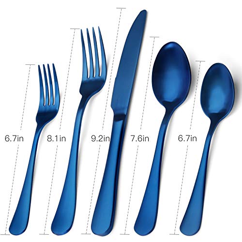 Matte Blue Silverware Set, Satin Finish 20Piece Stainless Steel Flatware Set, Kitchen Utensil