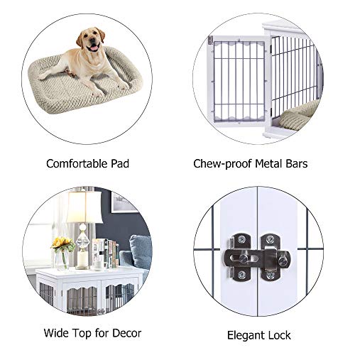 unipaws Furniture Style Dog Crate End Table with Cushion, Wooden Wire
