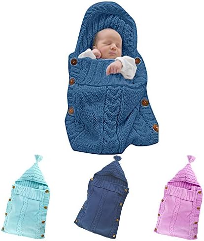 Colorful Newborn Baby Wrap Swaddle Blanket, JINSEY Baby Kids Toddler Wool Knit Blanket Swaddle Sleeping Bag Sleep Sack Stroller Wrap for 0-12 Month Baby - Navy
