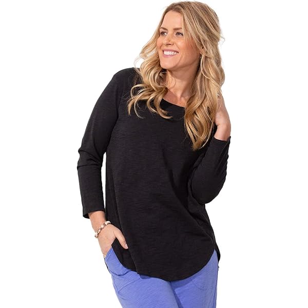 Escape By Habitat High-Low 3/4 Sleeve Top – Navy Loose Fit Tee With Scoop Neck - View #6