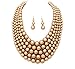 Fashion 21 Women's Five Multi-Strand Simulated Pearl Statement Necklace and Earrings Set (Matte Gold)