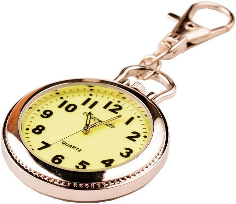 New Big Round Easy to Read time Key Ring Keychain Pocket Watch Gift