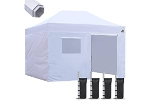 Eurmax USA Premium 10'x15' Pop-up Canopy Tent Party Tent Commercial Instant Canopies Shelter with Removable Sidewalls with Wheeled Carry Bag Bonus 4 Sand Bags(White)