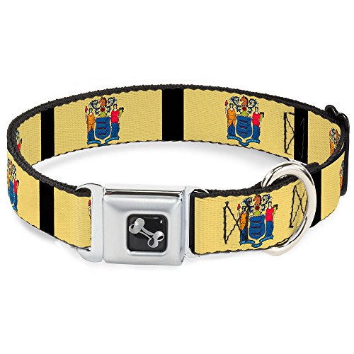 Dog Collar Seatbelt Buckle New Jersey Flags Black 18 to 32 Inches 1.5 Inch Wide