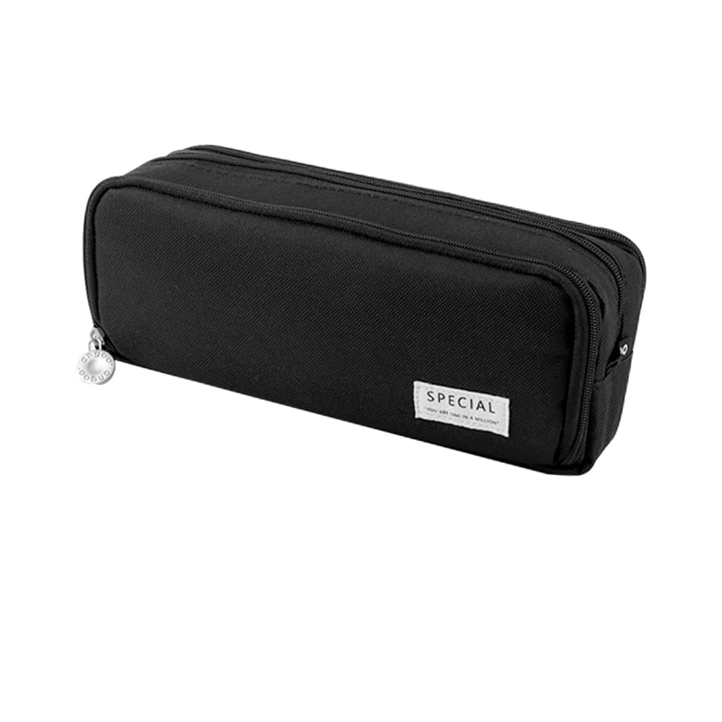 Oyachic 3 Compartment Pencil Case Large Capacity Pen Pouch Oxford Storage Bag Cosmetic Makeup Case for Men Women Adults Travel Business Office (Black)