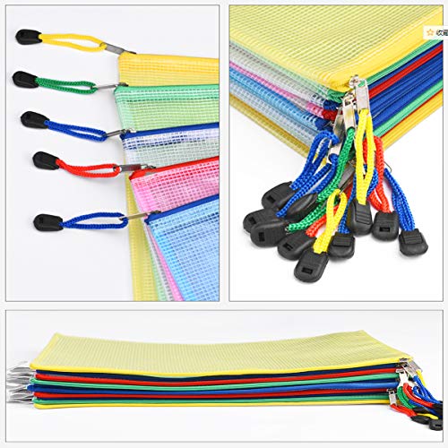 Mesh Zipper Pouch Waterproof Double Plastic Document Organizer Bag Zip File Folders A4 Size for Office School Supplies，Business Receipts, Magazine, Toys, Cosmetics,Travel Accessories 5 Colors，25 Pcs - Thumbnail 3