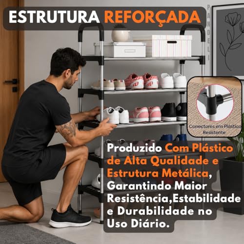 Sapateira Organizadora 5 Andares, Prateleira Multiuso, Estante Hall de Entrada, para Sapatos, Livros, Brinquedos e Acessórios, Preta