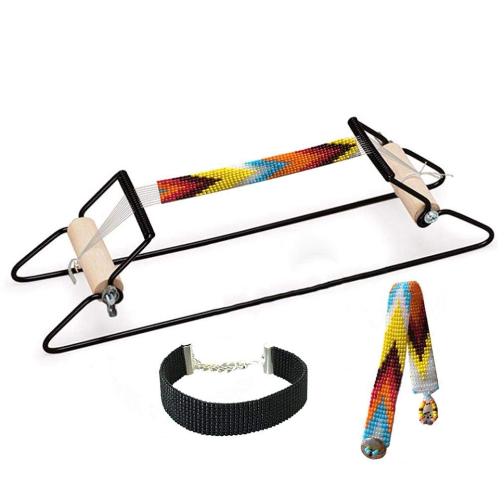 Pssopp Wood Frame and Stainless Steel Bead Loom Kit for DIY Bead Weaving, Jewelry Making, Necklace and Bracelet Crafting
