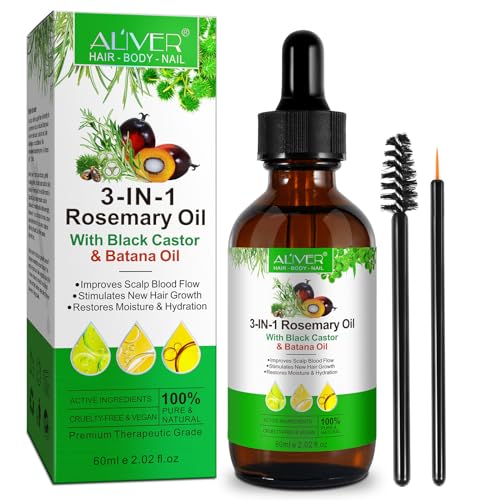 3-in-1 Natural Rosemary Oil 60ml - With Black Sesame and Batana Oil, Rich in Active Ingredients: Nourishes Scalp and Promotes Hair Growth