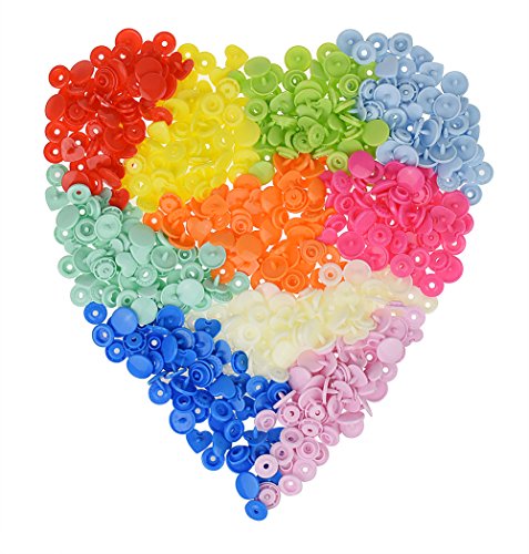 150 Complete Sets Snap Kits Plastic Resin Snap Fastener Buttons KAM T5 Size 20 (1/2") Heart Shape Assorted Rainbow Colors