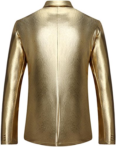 Sportides Men's Slim Fit Casual Bling Shiny Two Button Blazer Jacket Suits JZA128 Gold L