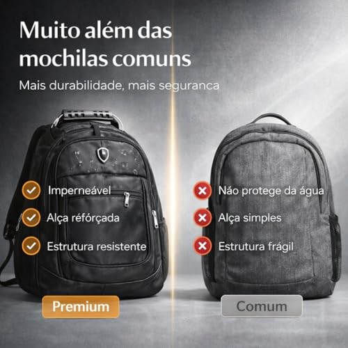 Mochila para Notebook até 17 Polegadas, Antifurto, Impermeável, Alça cabo de Aço Reforçada - Premium Steel Hook
