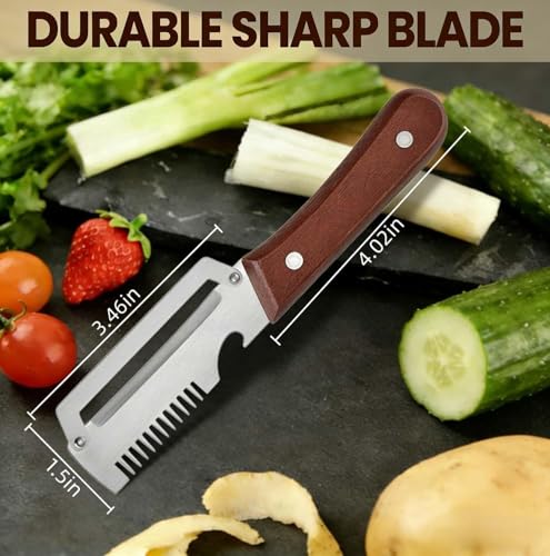 2 Pieces Multifunctional Vegetable Peeler for Kitchen, 3-in-1 Peeler with Wooden Handle, Stainless Steel Blade and Bottle Opener, Zero Flex Kitchen Utensil for Fruit and Vegetables