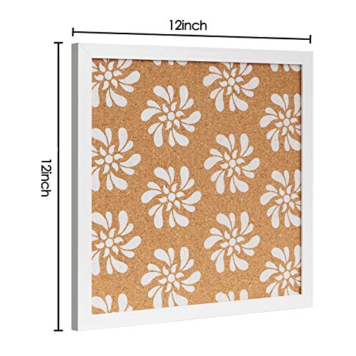 Cork Board Bulletin Board with White Floral Print 12"X 12" Square Wall