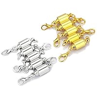 LolliBeads (TM) Barrel Style Magnetic Jewelry Clasps Findings Magnetic Lobster Clasps for Necklace 8 mm Silver/Gold Mixed 10 Sets