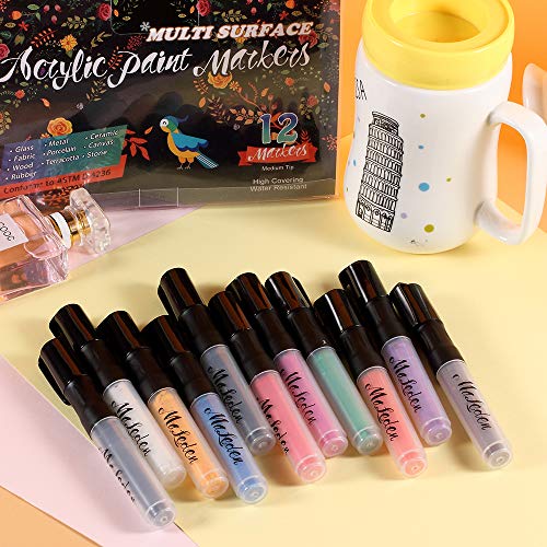 Acrylic Pens, 12 Colors Rock Painting Kit for Pebbles, Glass, Ceramic, Wood, Porcelain Permanent Waterproof Marker Paint Pen