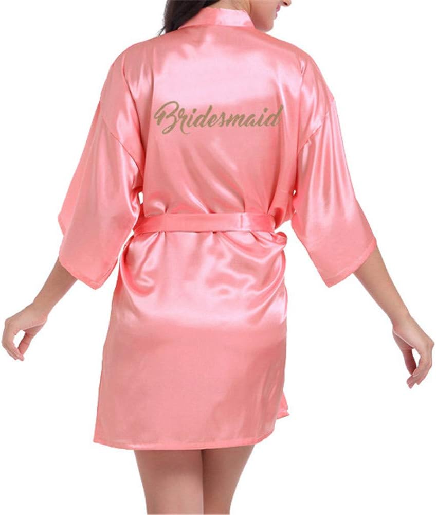 GODGETS Women Kimono Robes Satin Dressing Gown Short Bridal/Bridesmaid Robe Nightwear Oblique V-Neck