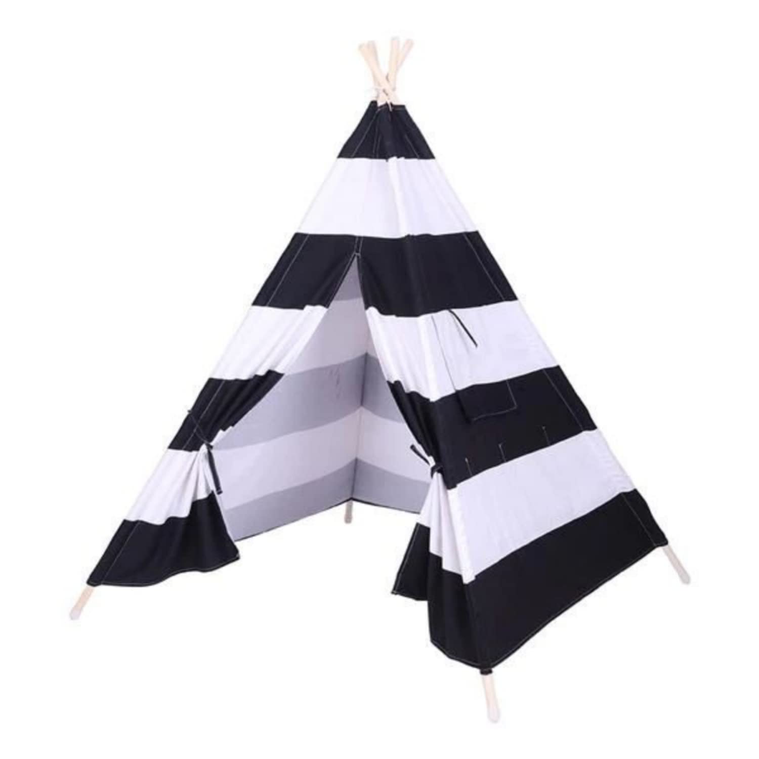 BARGAIN4ALL Kids Play Teepee Tent – Indoor-Outdoor – Portable 4 Poles Canvas Tipi – Easy Assembly Kid’s Playhouse Gift for Boys and Girls – 120 x 120 x 160 CM (Black)