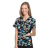 Tooniforms By Cherokee Women's Mock Wrap Finding Nemo Print Scrub Top Large Print