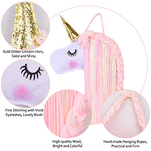 Beinou Unicorn Hair Clips Holder Hot Pink Yarn Tassels Hair Bows Storage Shy Unicorn Face Headband Organizer Unicorn Theme Party Decorations - Thumbnail 3