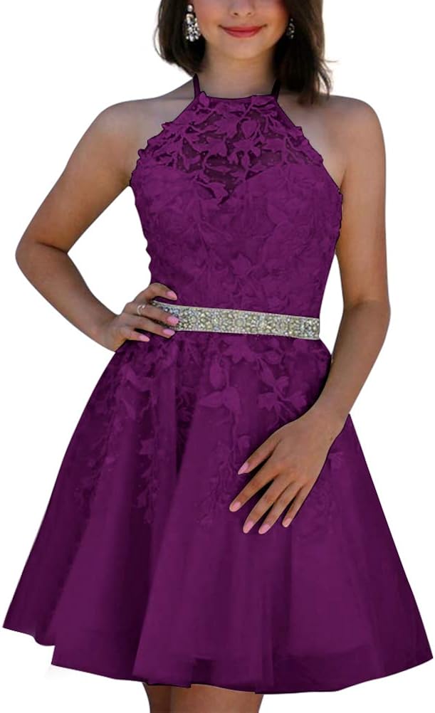 Amazon.com: Tulle Short Homecoming Dresses Halter Aline Lace Prom Dress Party Gown Mini for 