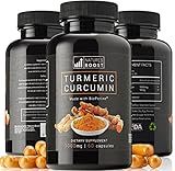 TURMERIC CURCUMIN - Turmeric 1000mg + Black Pepper Bioperine | Supplement with Advanced Absorption Natural Anti-inflammatory Knee Back Joint Support & Pain Relief from Arthritis Vegan Capsules