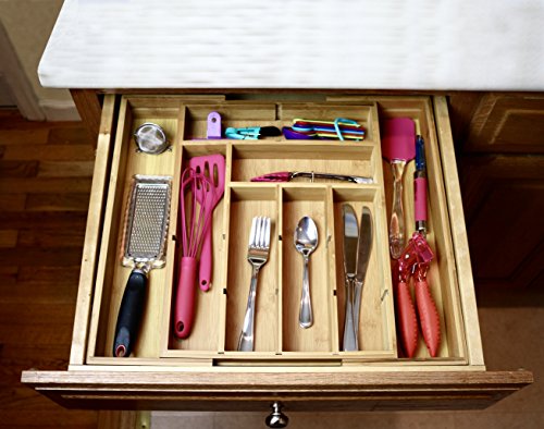ADORN Expandable Bamboo 6 - 13 Compartment cutlery, Flatware, Utensils & Utility-Drawer Organizer | Extra Dividers up to 13 Compartments | ( Added height 2.5" ) - Thumbnail 2