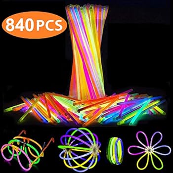 Attikee 840 PCS Glow Sticks Bulk for Glow Party Favors - (8 Inch, 7 Colors), 400 PCS Bendable Glow Sticks & 440 PCS Connectors for Eyeglasses, Balls, Flowers, Necklaces, Triple Bracelets, Glow in Dark Non-Toxic Light Sticks for Kids Adults