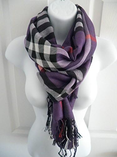 women PURPLE PLAID print pashmina long soft scarf stole wrap shawl cape UNISEX