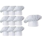 Hyzrz Chef Hat Set of 10 PCS Pack Adult Adjustable Elastic Baker Kitchen Cooking Chef Cap, White