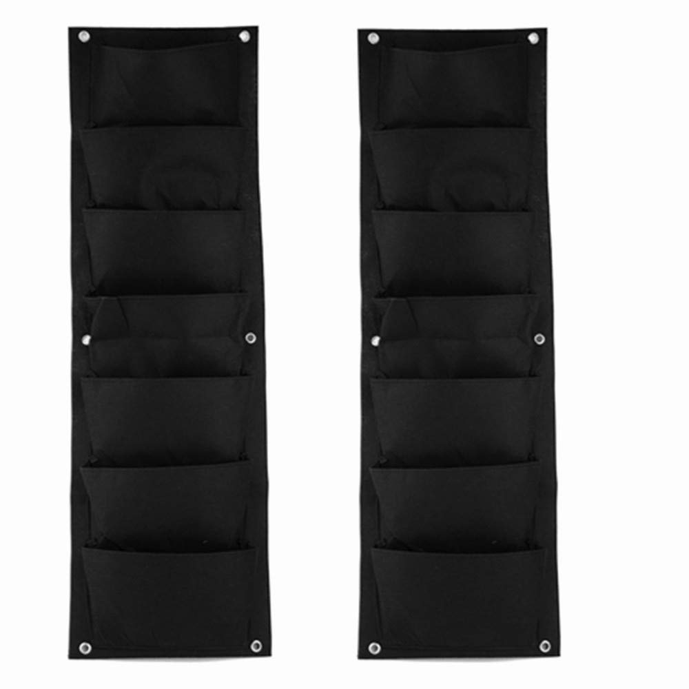 Bebester Wall Planting Bags, 2pcs 7 Pocket Wall Hanging Planter Planting Grow Bags Outdoor Indoor Gardening Vertical Greening Flower Container Black Plant Pouch