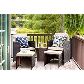 KaiMeng 4 Pieces Patio Furniture Space Saving Outdoor Brown Black Wicker Rattan Dining Sofa Chairs Cushioned Balcony… 5144I8RbT9L. SS280