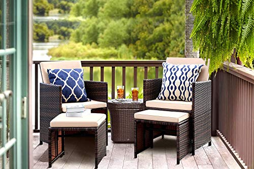 KaiMeng-4-Pieces-Patio-Furniture-Space-Saving-Outdoor-Brown-Black-Wicker-Rattan-Dining-Sofa-Chairs-Cushioned-Balcony-Porch-Sets-with-Ottomans-Beige 5144I8RbT9L