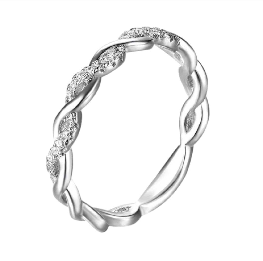 Yuren Twist Ring for Women Fashion 925 Sterling Silver Stack Twisted Ring Cubic Zirconia Diamond Ring Wedding Party Women Jewelry Size 6-10, Size 8, Zirconia,Metal,Silver, Cubic Zirconia