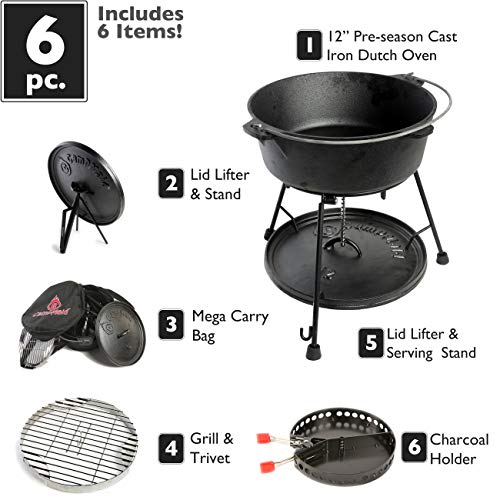 CampMaid Dutch Oven Pot with Essential Tools 6 Piece Everything to