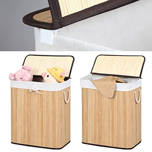 Songmics Lcb71y Laundry Basket 100 L Bamboo Laundry Basket With Handles Lid With Clips Foldable Removable