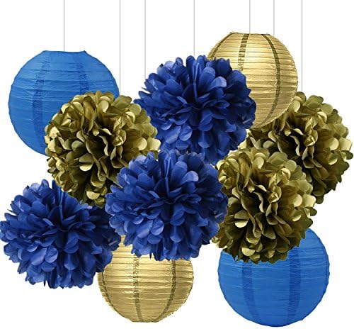 Bridal Shower Decorations Navy Blue Gold Tissue Paper Pom Poms Paper Lanterns Tissue Paper Honeycomb Balls Baby Shower Decorations