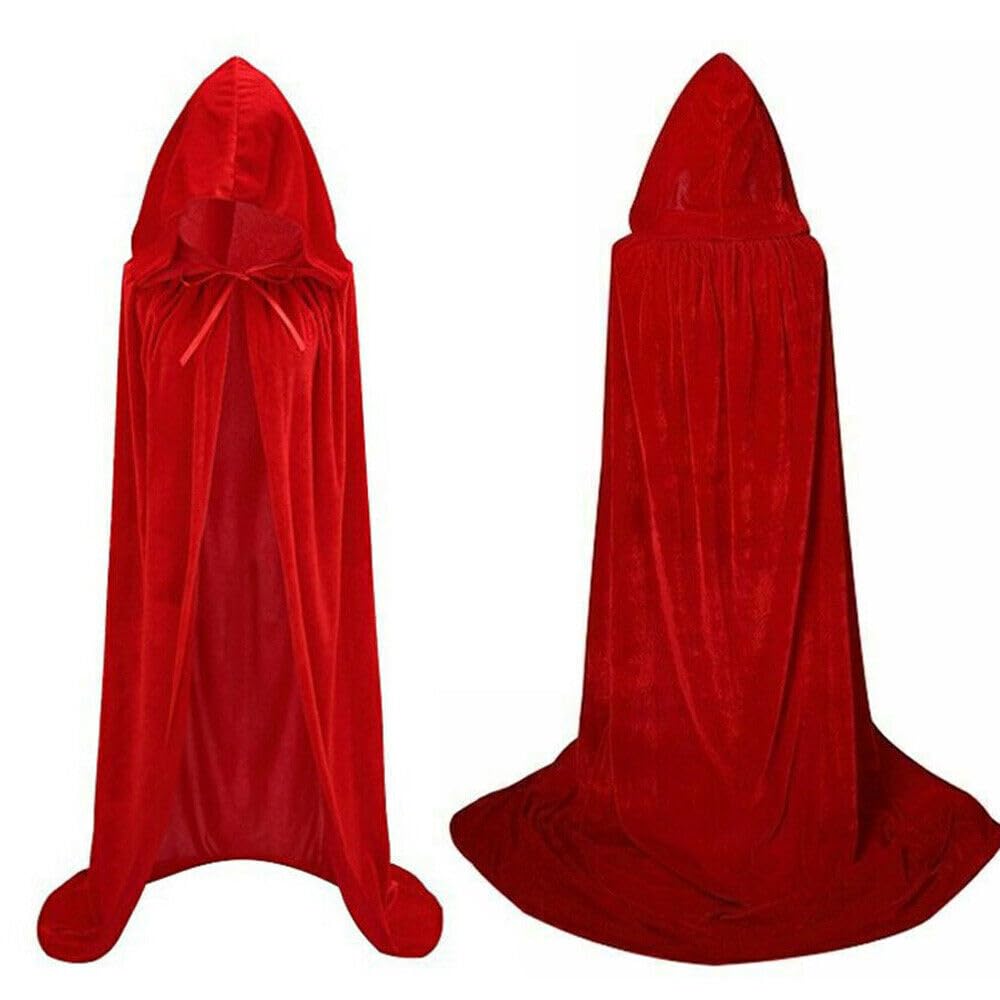 Halloween Hooded Cape Witch Cosplay Accessories Adult/Kids Halloween Fancy Dress Costume, Adult cape, Cloak for Halloween Party Fancy Dress, Masquerade, Family Party (Red)