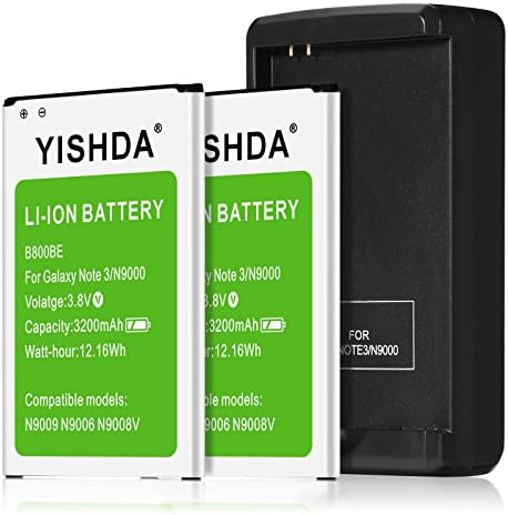 Galaxy Note 3 Batteries, YISHDA 2 X 3200mAh Replacement Samsung Galaxy Note 3 Battery with Charger for Samsung Galaxy Note 3 N900 | Galaxy Note 3 Spare Battery [18 Month Warranty]