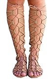 Uncinba Women's Knotted Peep Toe Lace Up Wrap Gladiator Flat Sandal